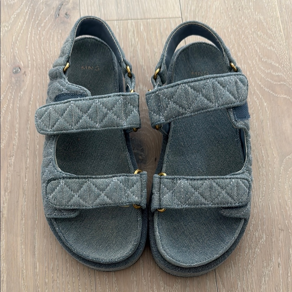 Mango Denim Quilted Sandals with Adjustable Straps